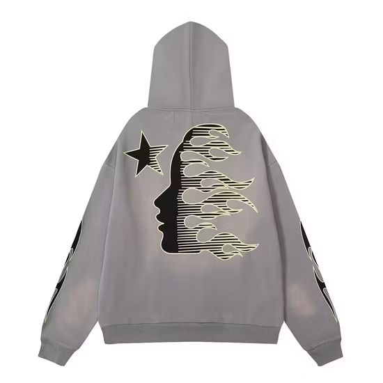 Hellstar - Studios "Sport" Logo Hoodie Set with Sleeve Flames - Vintage Washed Grey