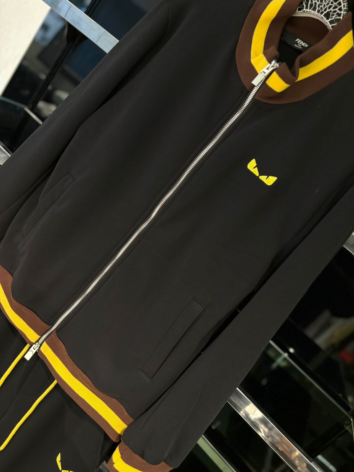 Fendi "Bag Bugs" Monster Eyes Tracksuit Set - Black with Yellow & Brown Trim