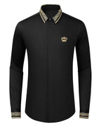 Black - Men's Royal Crown & Gold Baroque Collar Dress Shirt