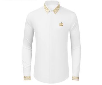 Black - Men's Royal Crown & Gold Baroque Collar Dress Shirt