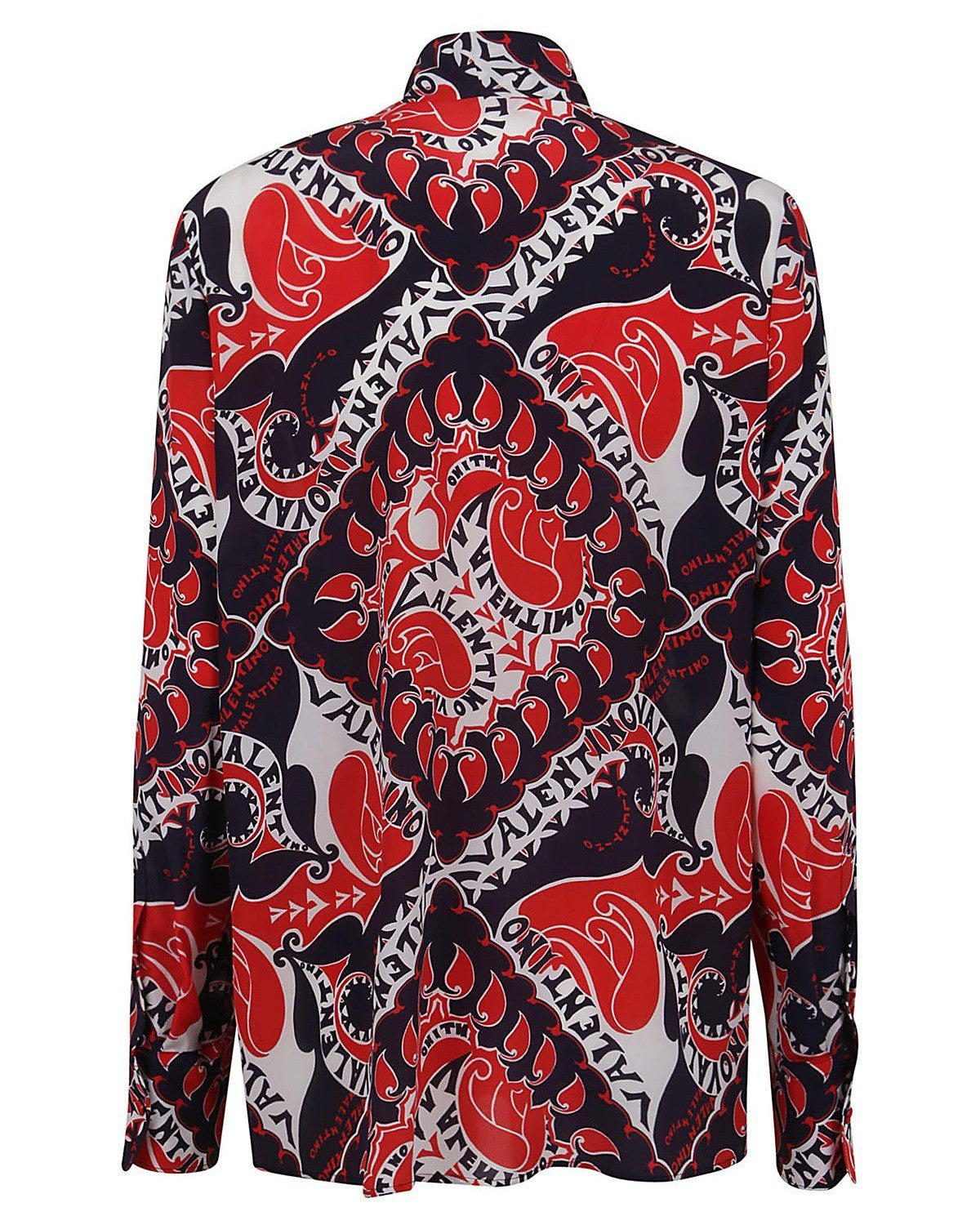 Valentino - Men's Red & Navy Archival Swirl Logo Print Shirt