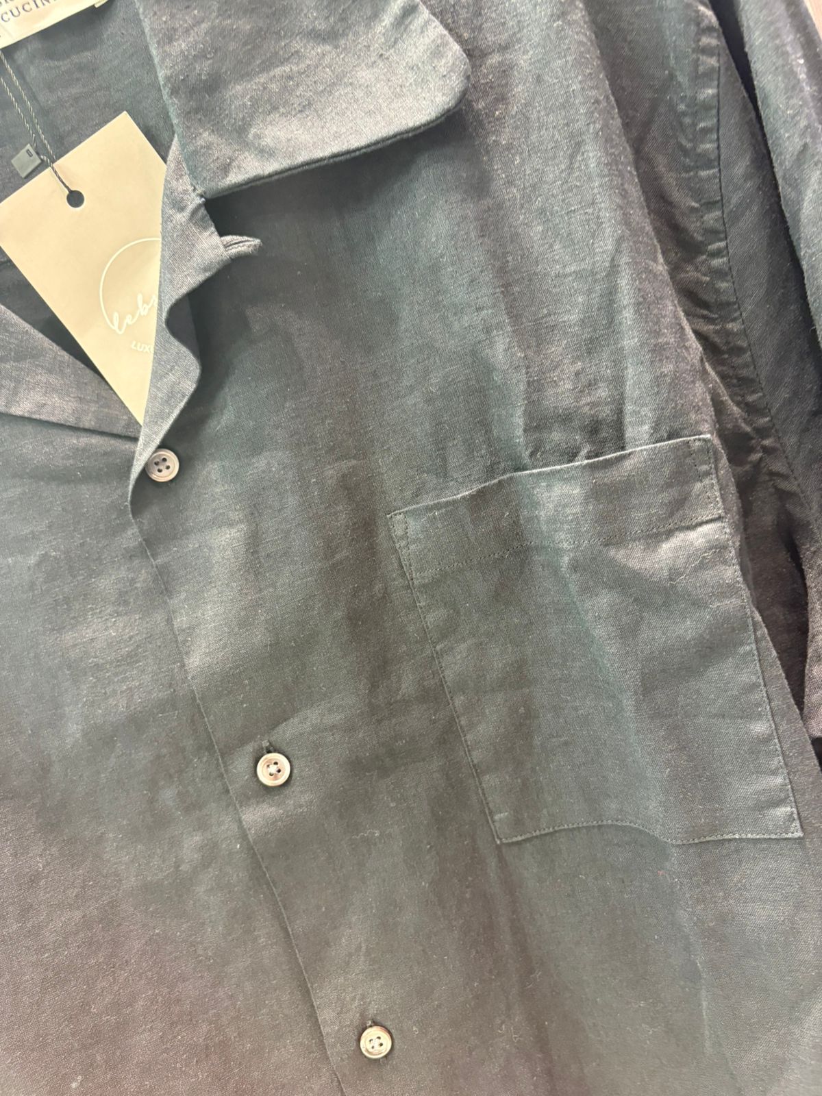 Brunello Cucinelli - Textured Linen-Blend Shirt - Charcoal Grey