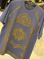 Balmain - Gold Studded Crest T-Shirt - Slate Blue
