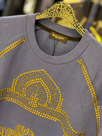Balmain - Gold Studded Crest T-Shirt - Slate Blue