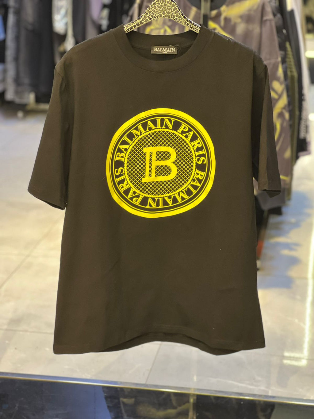 Balmain - Paris Coin Logo T-Shirt - Black & Electric Yellow