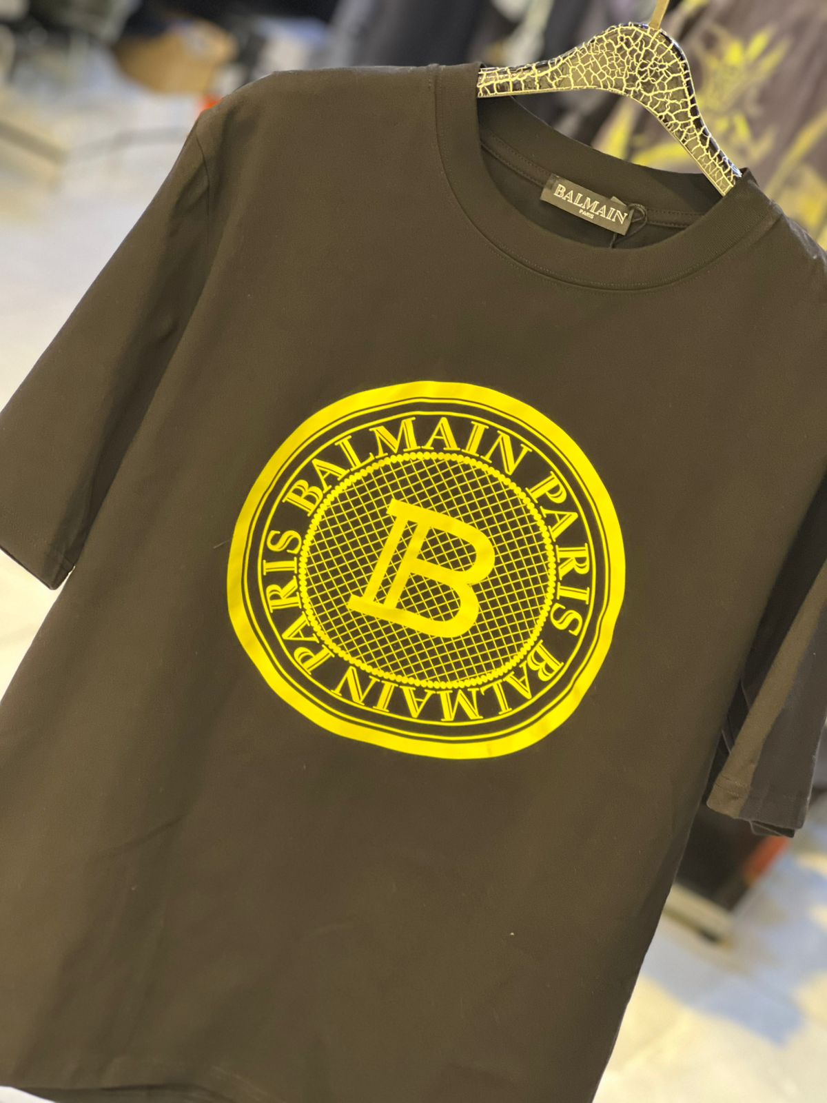 Balmain - Paris Coin Logo T-Shirt - Black & Electric Yellow