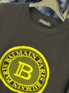 Balmain - Paris Coin Logo T-Shirt - Black & Electric Yellow