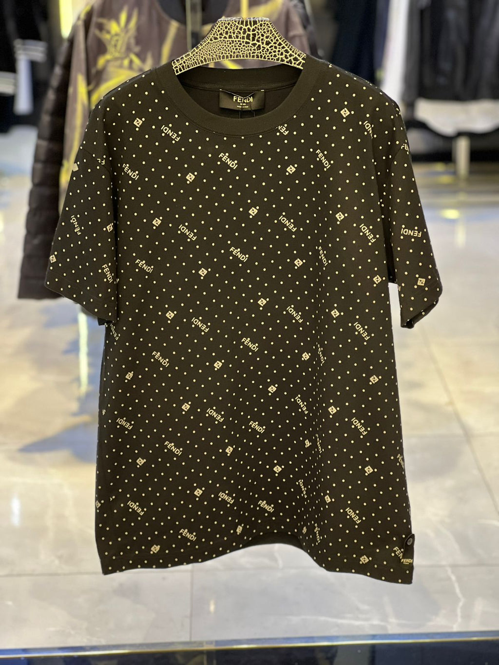 Fendi - All-Over Logo & Polka Dot T-Shirt - Black/Gold