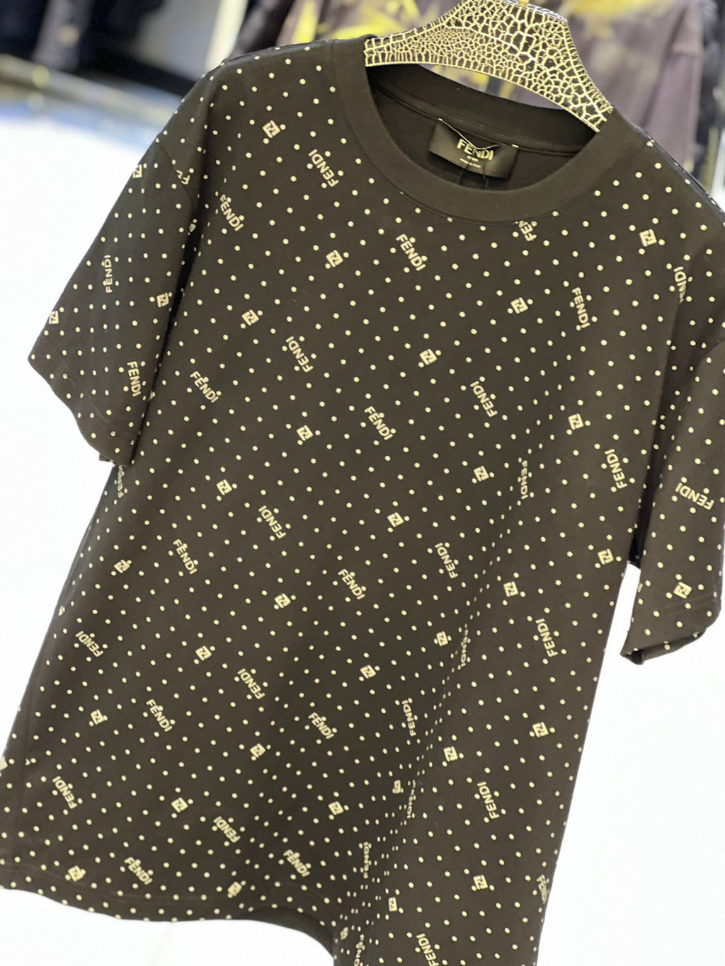 Fendi - All-Over Logo & Polka Dot T-Shirt - Black/Gold