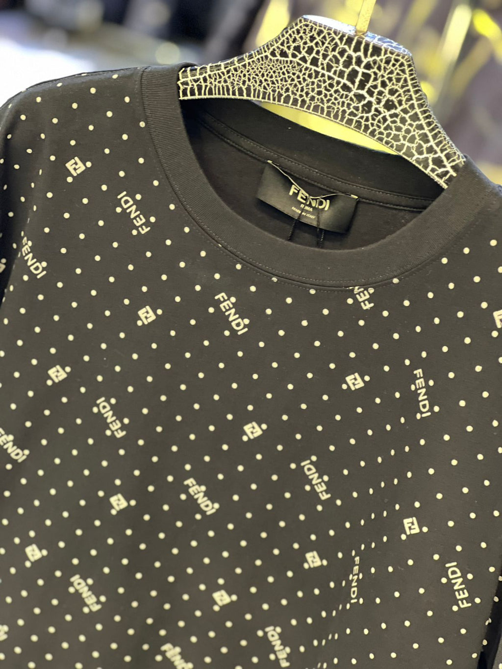 Fendi - All-Over Logo & Polka Dot T-Shirt - Black/Gold