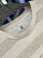 Brunello Cucinelli - Striped Cotton-Linen T-Shirt - Oatmeal & Cream
