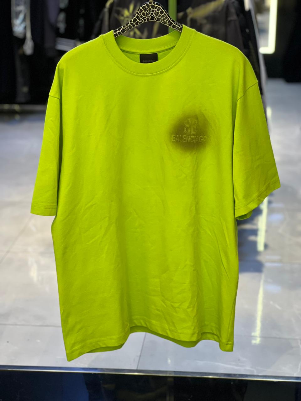 Balenciaga - Spray-Paint BB Logo T-Shirt - Neon Citron
