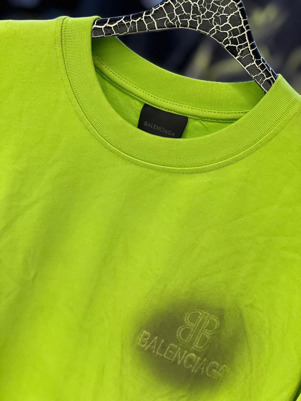 Balenciaga - Spray-Paint BB Logo T-Shirt - Neon Citron