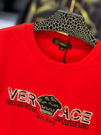 Versace - Men’s Red Medusa Emblem T-Shirt – Milano Edition with Greca Border