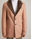 FC Plus Men's Slim Fit Wool-Blend Coat with Faux Fur Shawl Collar - Rose Beige