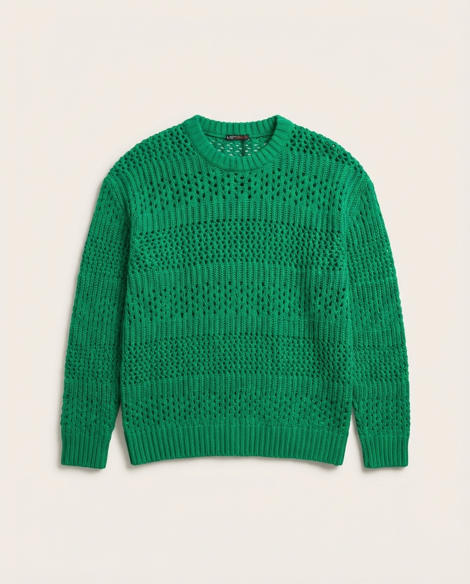 LAGOS - Open-Gauge Emerald Knit Crewneck